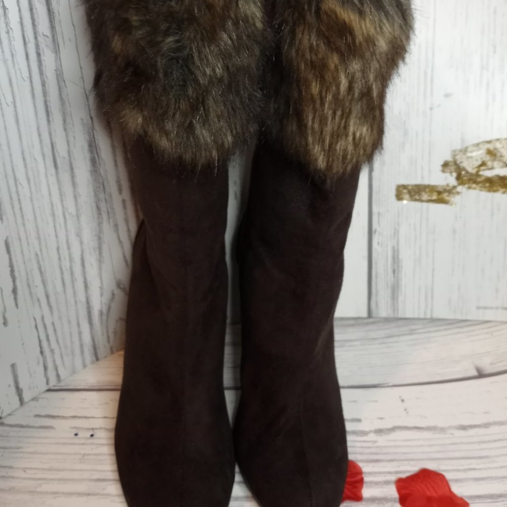 Impo Ladies Womens Brown Faux Fur/Suede Mid Calf Boots Heels Size 9M